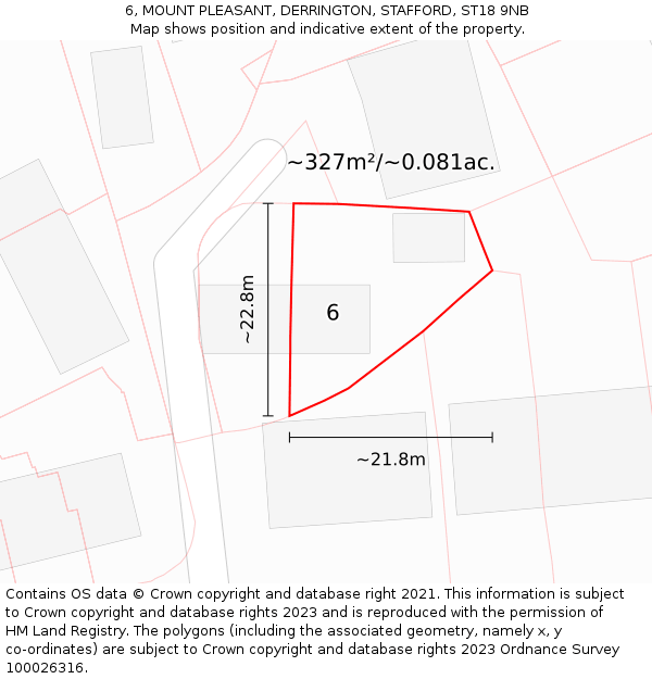 6, MOUNT PLEASANT, DERRINGTON, STAFFORD, ST18 9NB: Plot and title map