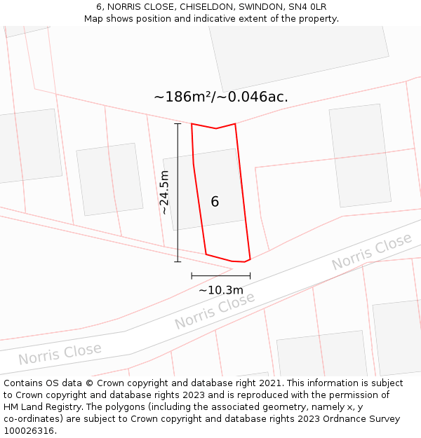 6, NORRIS CLOSE, CHISELDON, SWINDON, SN4 0LR: Plot and title map