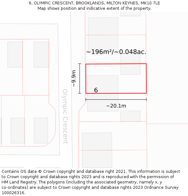 6, OLYMPIC CRESCENT, BROOKLANDS, MILTON KEYNES, MK10 7LE: Plot and title map