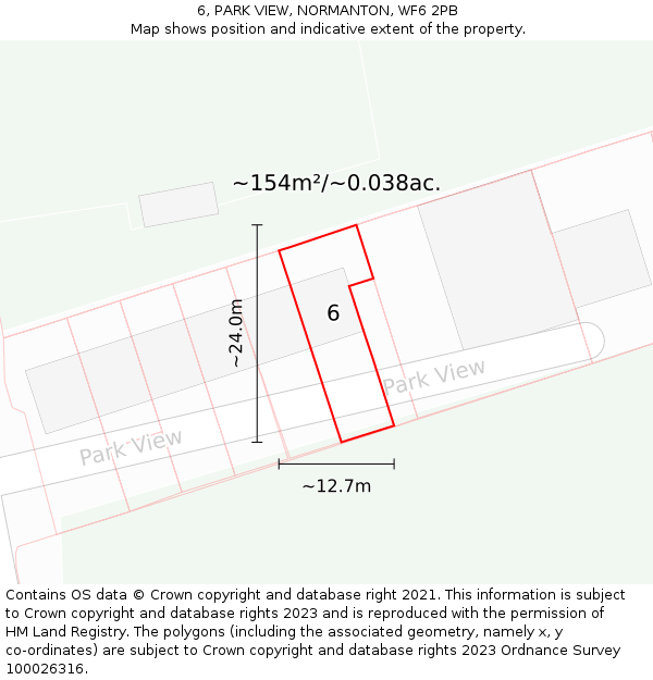 6, PARK VIEW, NORMANTON, WF6 2PB: Plot and title map