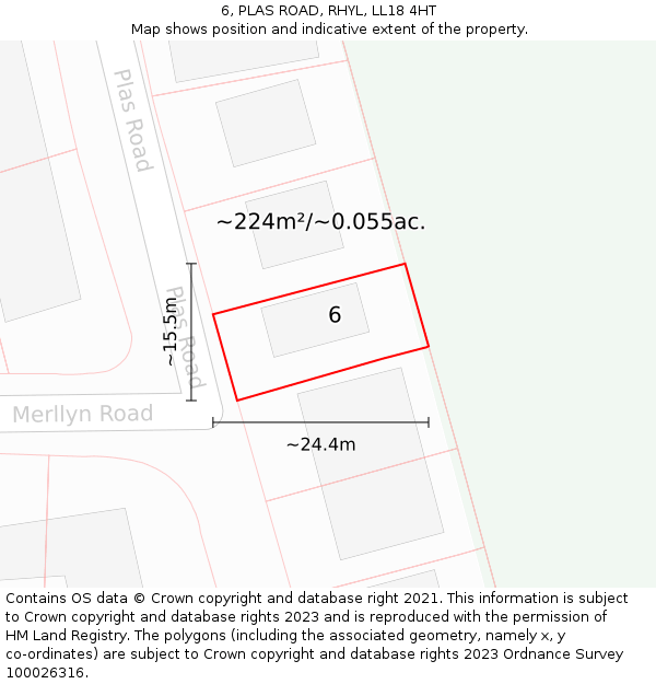 6, PLAS ROAD, RHYL, LL18 4HT: Plot and title map
