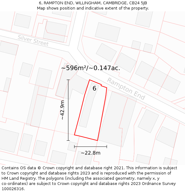 6, RAMPTON END, WILLINGHAM, CAMBRIDGE, CB24 5JB: Plot and title map