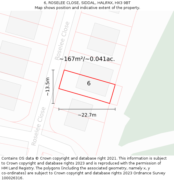 6, ROSELEE CLOSE, SIDDAL, HALIFAX, HX3 9BT: Plot and title map