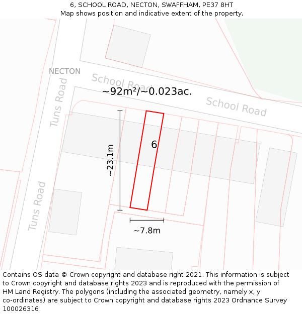 6, SCHOOL ROAD, NECTON, SWAFFHAM, PE37 8HT: Plot and title map