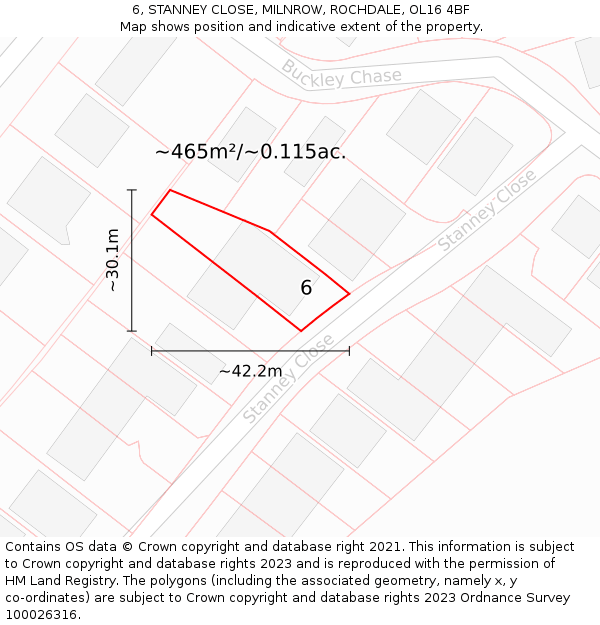 6, STANNEY CLOSE, MILNROW, ROCHDALE, OL16 4BF: Plot and title map