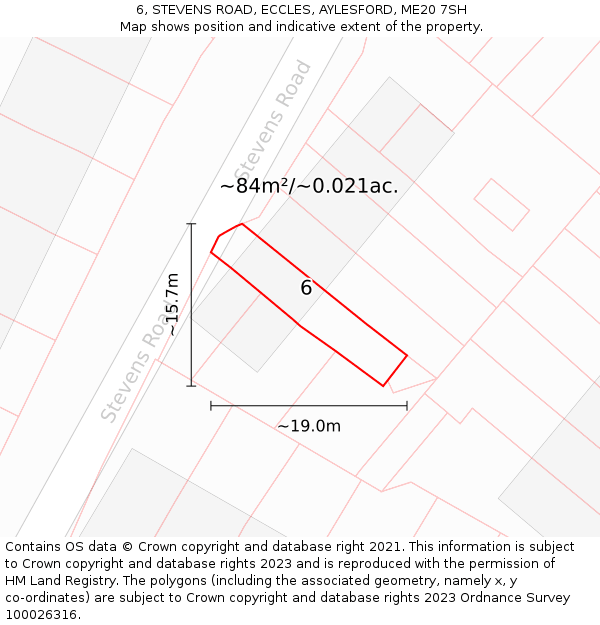 6, STEVENS ROAD, ECCLES, AYLESFORD, ME20 7SH: Plot and title map
