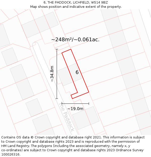6, THE PADDOCK, LICHFIELD, WS14 9BZ: Plot and title map