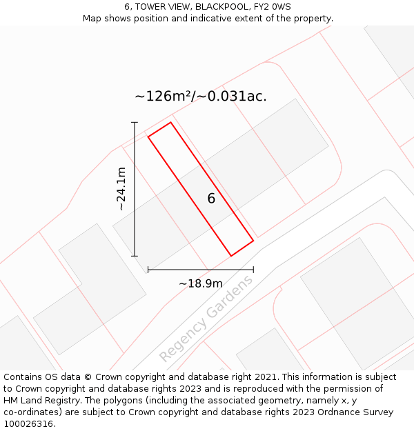 6, TOWER VIEW, BLACKPOOL, FY2 0WS: Plot and title map