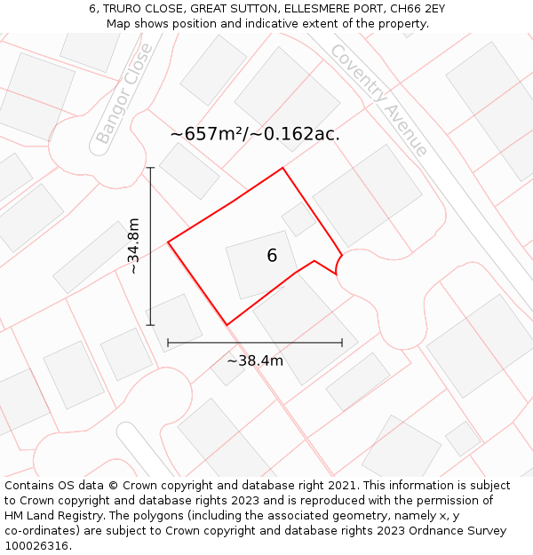 6, TRURO CLOSE, GREAT SUTTON, ELLESMERE PORT, CH66 2EY: Plot and title map