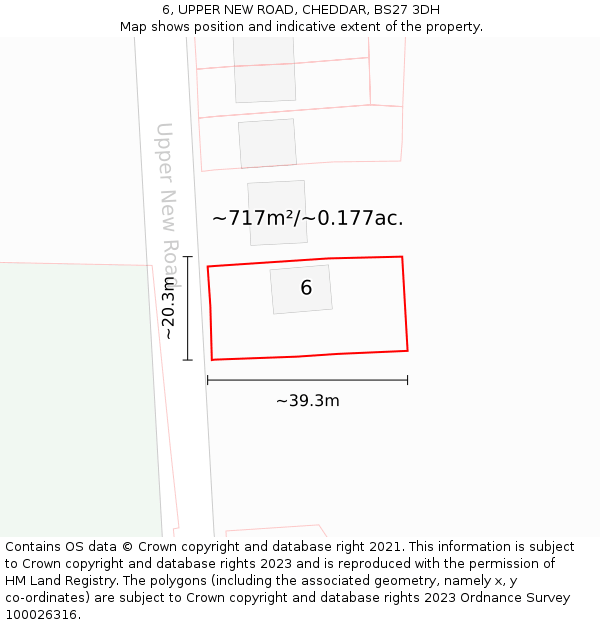 6, UPPER NEW ROAD, CHEDDAR, BS27 3DH: Plot and title map