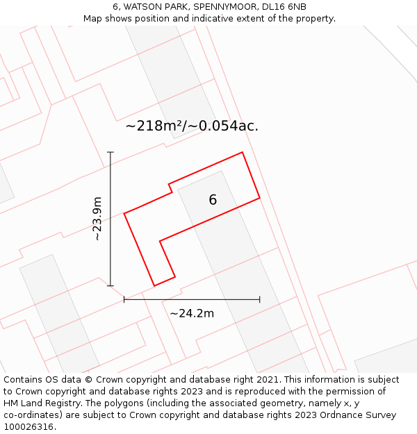 6, WATSON PARK, SPENNYMOOR, DL16 6NB: Plot and title map