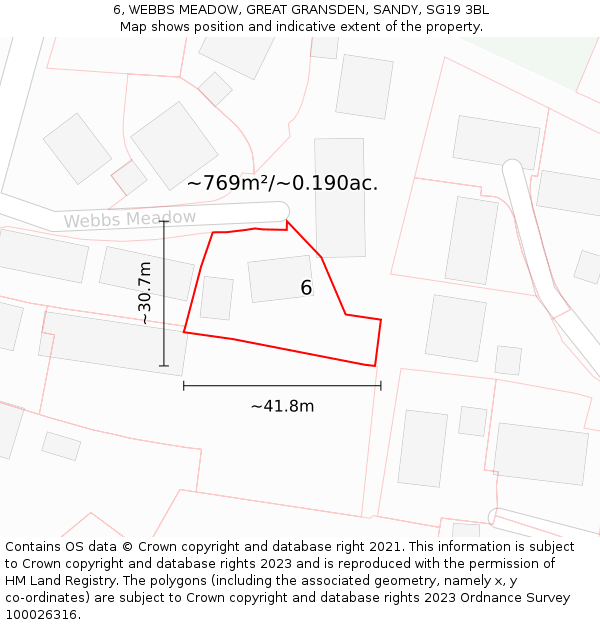 6, WEBBS MEADOW, GREAT GRANSDEN, SANDY, SG19 3BL: Plot and title map