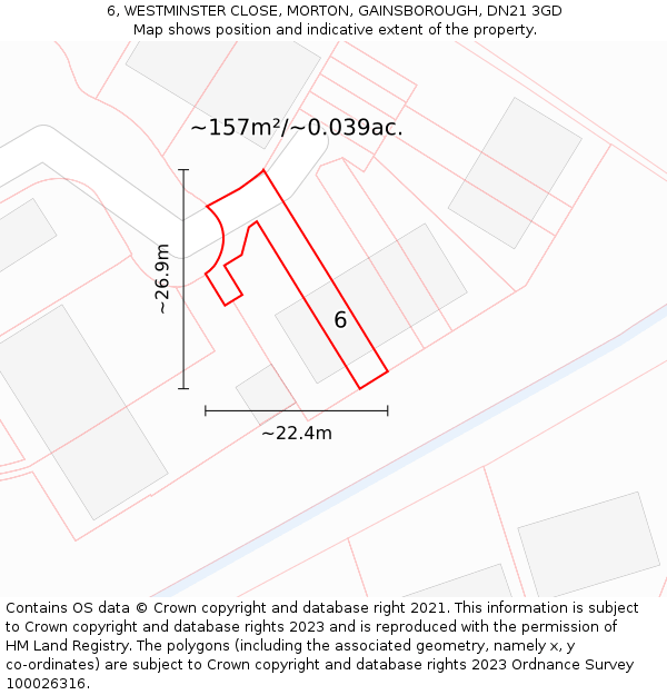 6, WESTMINSTER CLOSE, MORTON, GAINSBOROUGH, DN21 3GD: Plot and title map