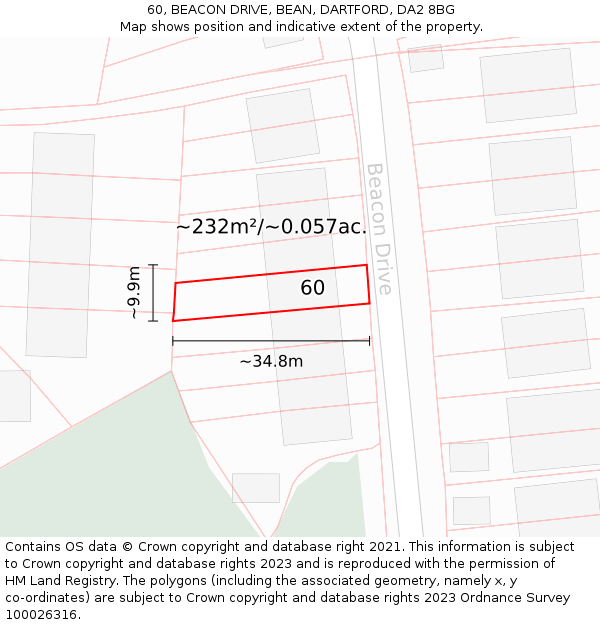 60, BEACON DRIVE, BEAN, DARTFORD, DA2 8BG: Plot and title map