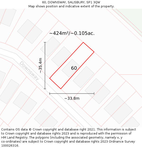 60, DOWNSWAY, SALISBURY, SP1 3QW: Plot and title map