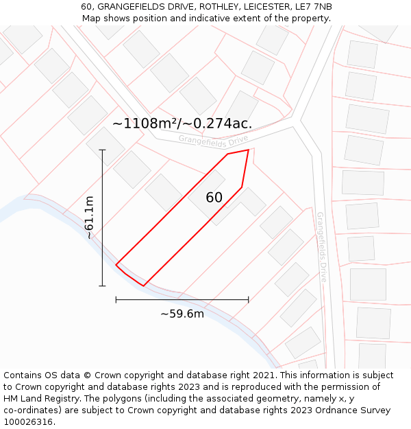 60, GRANGEFIELDS DRIVE, ROTHLEY, LEICESTER, LE7 7NB: Plot and title map