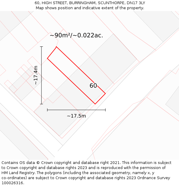 60, HIGH STREET, BURRINGHAM, SCUNTHORPE, DN17 3LY: Plot and title map