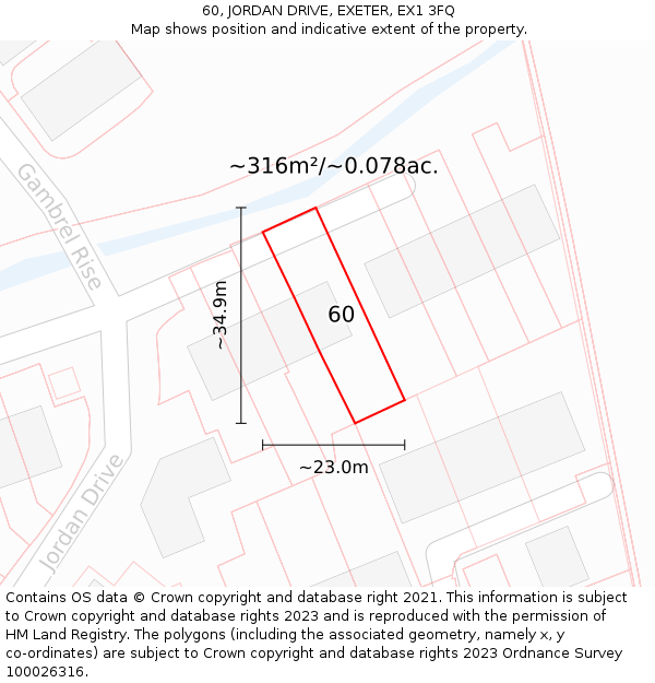 60, JORDAN DRIVE, EXETER, EX1 3FQ: Plot and title map