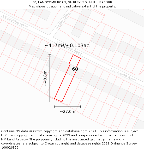 60, LANGCOMB ROAD, SHIRLEY, SOLIHULL, B90 2PR: Plot and title map
