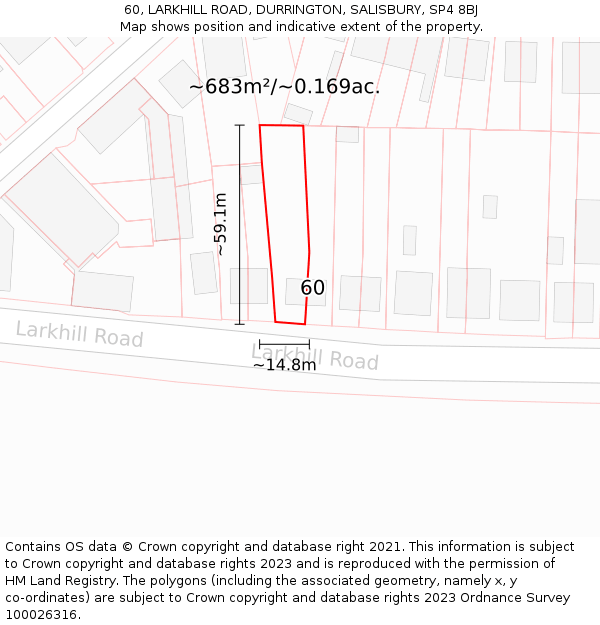 60, LARKHILL ROAD, DURRINGTON, SALISBURY, SP4 8BJ: Plot and title map