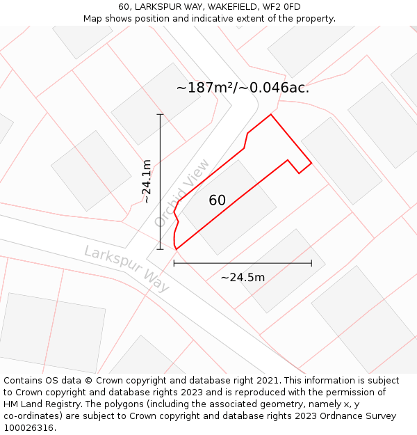 60, LARKSPUR WAY, WAKEFIELD, WF2 0FD: Plot and title map