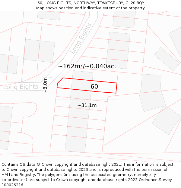 60, LONG EIGHTS, NORTHWAY, TEWKESBURY, GL20 8QY: Plot and title map