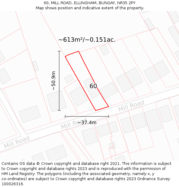60, MILL ROAD, ELLINGHAM, BUNGAY, NR35 2PY: Plot and title map