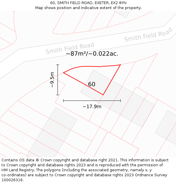 60, SMITH FIELD ROAD, EXETER, EX2 8YN: Plot and title map