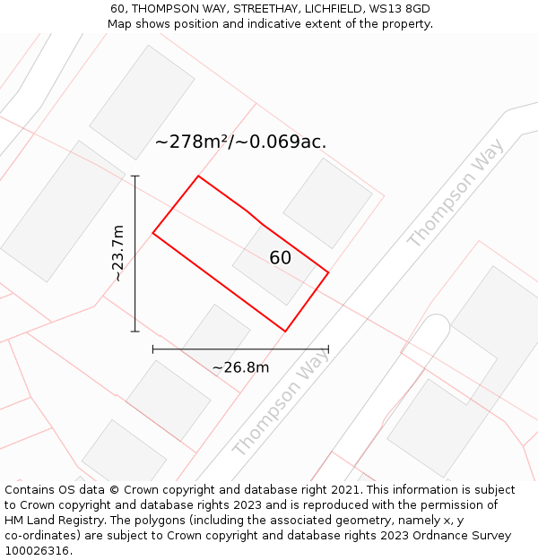 60, THOMPSON WAY, STREETHAY, LICHFIELD, WS13 8GD: Plot and title map
