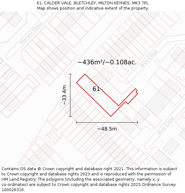 61, CALDER VALE, BLETCHLEY, MILTON KEYNES, MK3 7PL: Plot and title map