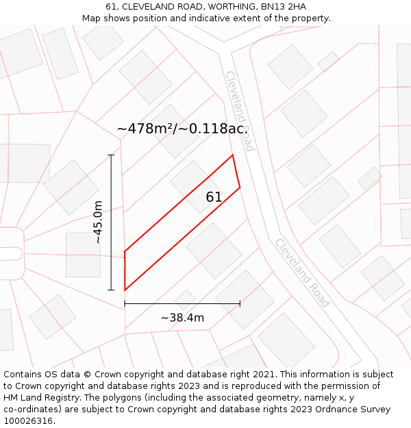 61, CLEVELAND ROAD, WORTHING, BN13 2HA: Plot and title map