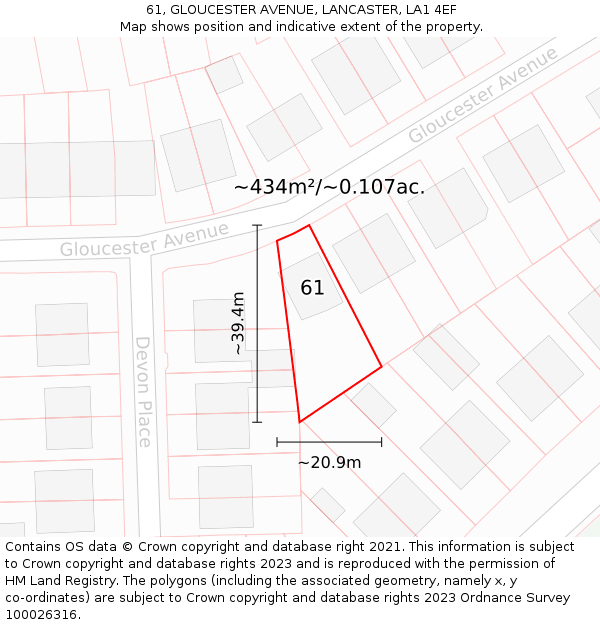 61, GLOUCESTER AVENUE, LANCASTER, LA1 4EF: Plot and title map