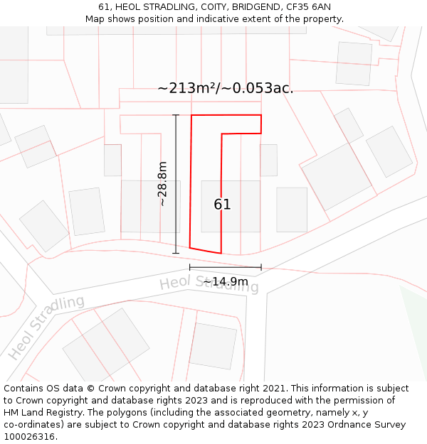 61, HEOL STRADLING, COITY, BRIDGEND, CF35 6AN: Plot and title map