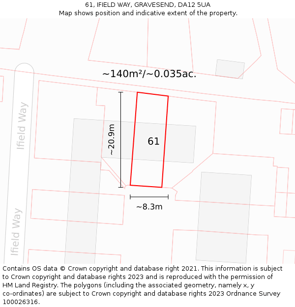 61, IFIELD WAY, GRAVESEND, DA12 5UA: Plot and title map