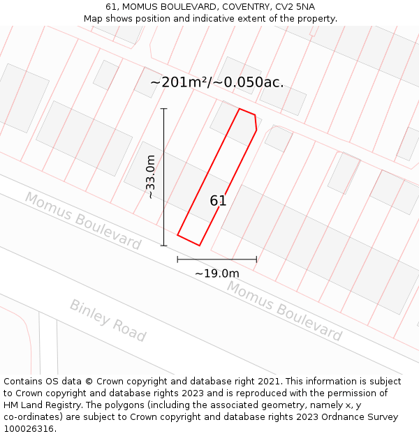 61, MOMUS BOULEVARD, COVENTRY, CV2 5NA: Plot and title map