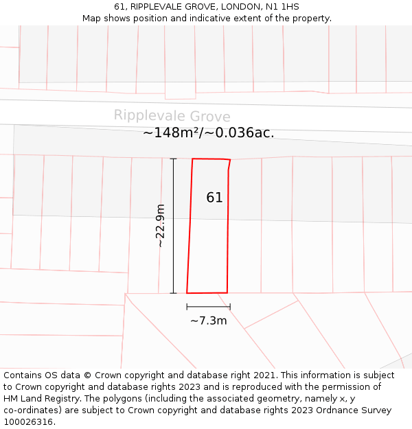 61, RIPPLEVALE GROVE, LONDON, N1 1HS: Plot and title map
