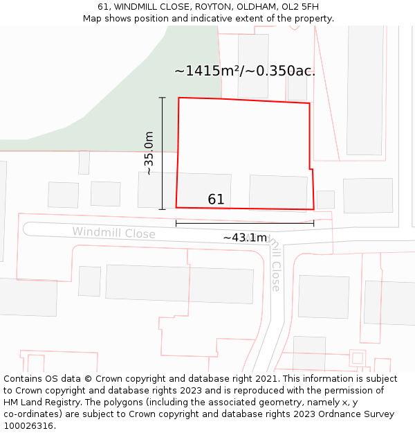 61, WINDMILL CLOSE, ROYTON, OLDHAM, OL2 5FH: Plot and title map