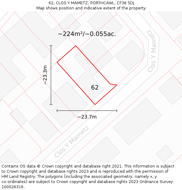 62, CLOS Y MAMETZ, PORTHCAWL, CF36 5DJ: Plot and title map