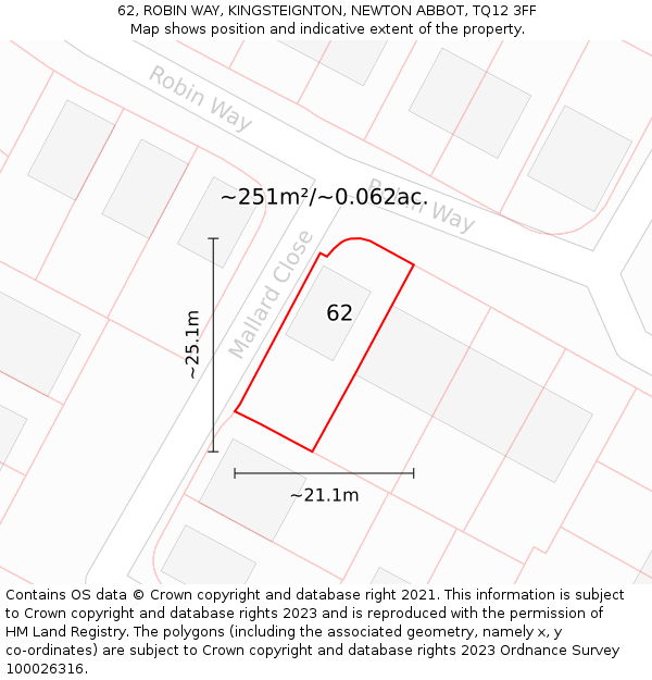 62, ROBIN WAY, KINGSTEIGNTON, NEWTON ABBOT, TQ12 3FF: Plot and title map