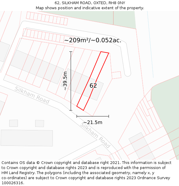 62, SILKHAM ROAD, OXTED, RH8 0NY: Plot and title map