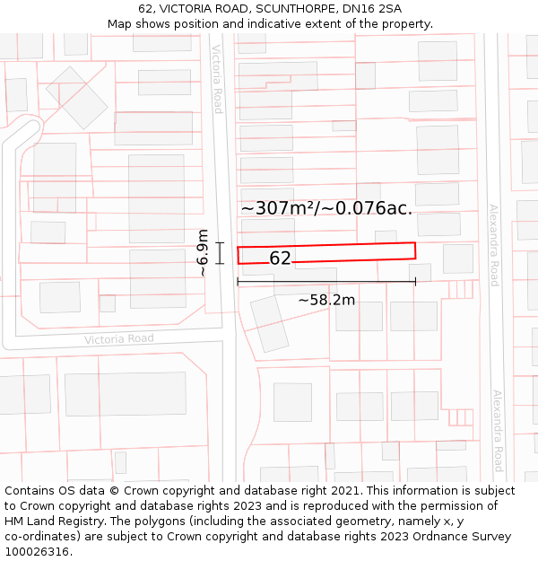 62, VICTORIA ROAD, SCUNTHORPE, DN16 2SA: Plot and title map