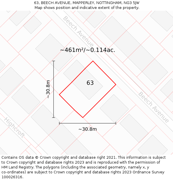 63, BEECH AVENUE, MAPPERLEY, NOTTINGHAM, NG3 5JW: Plot and title map