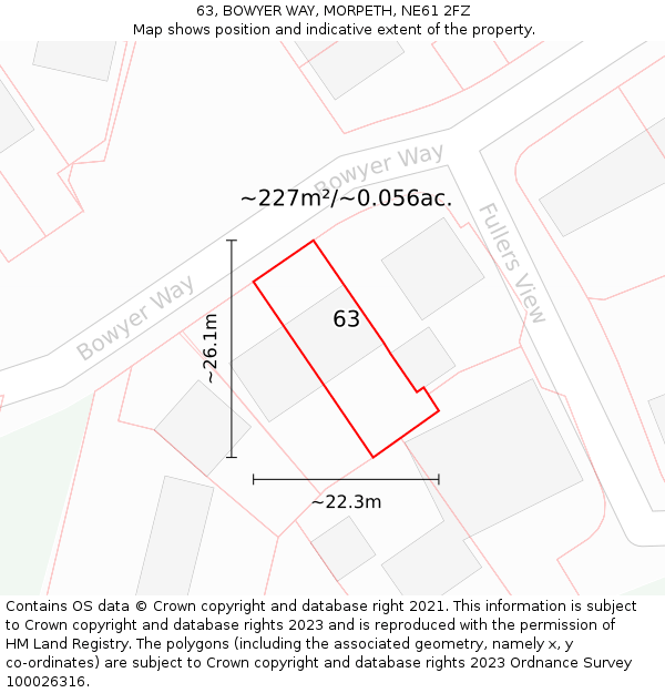63, BOWYER WAY, MORPETH, NE61 2FZ: Plot and title map