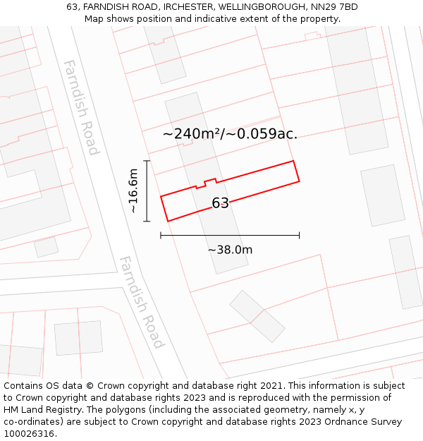63, FARNDISH ROAD, IRCHESTER, WELLINGBOROUGH, NN29 7BD: Plot and title map