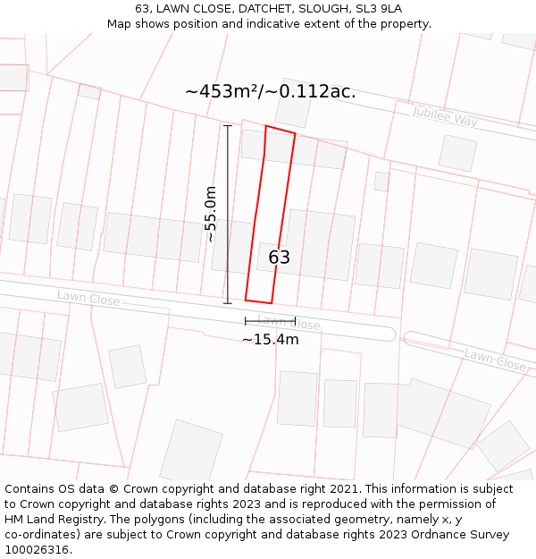 63, LAWN CLOSE, DATCHET, SLOUGH, SL3 9LA: Plot and title map