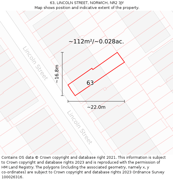 63, LINCOLN STREET, NORWICH, NR2 3JY: Plot and title map