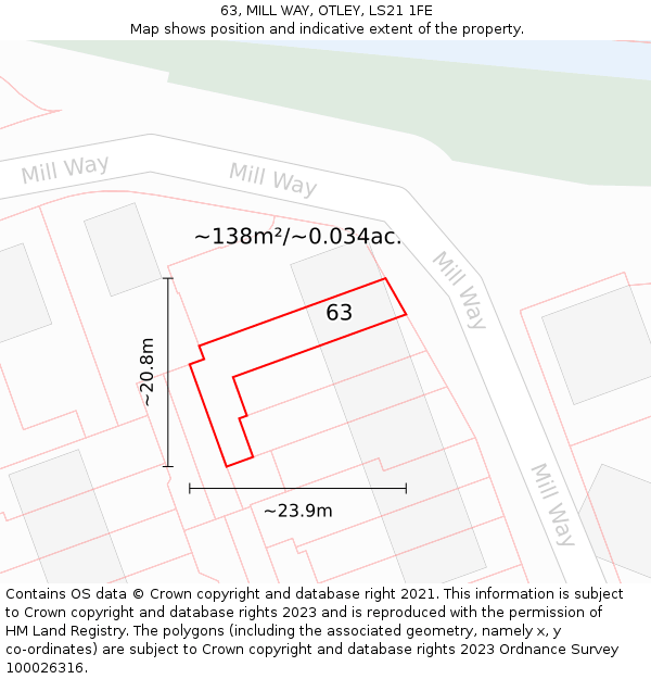 63, MILL WAY, OTLEY, LS21 1FE: Plot and title map