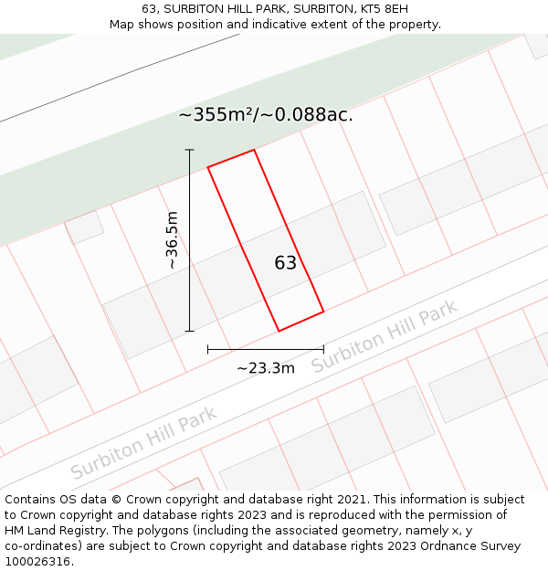 63, SURBITON HILL PARK, SURBITON, KT5 8EH: Plot and title map