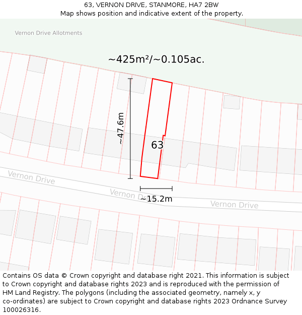 63, VERNON DRIVE, STANMORE, HA7 2BW: Plot and title map