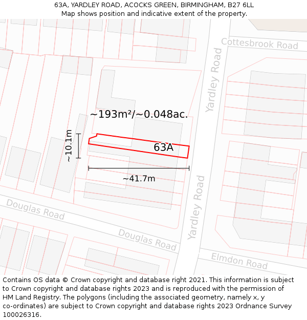 63A, YARDLEY ROAD, ACOCKS GREEN, BIRMINGHAM, B27 6LL: Plot and title map